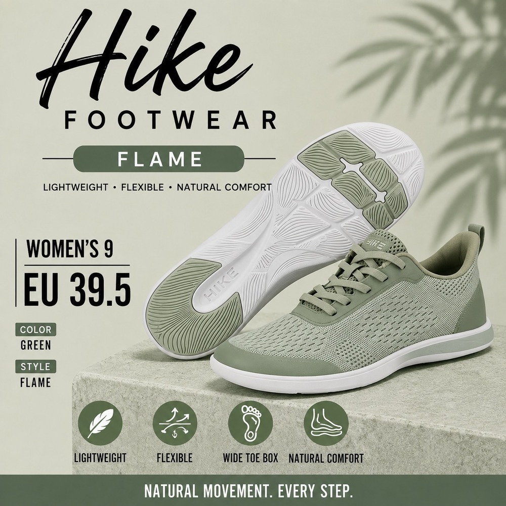 Hike Footwear Flame W9 EU 39.5 Sage Green Hands-Free Barefoot Shoes Pain Relief